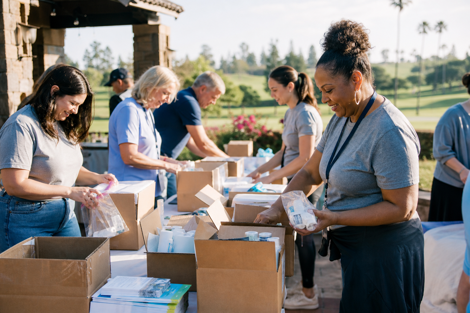 Volunteers packing supplies